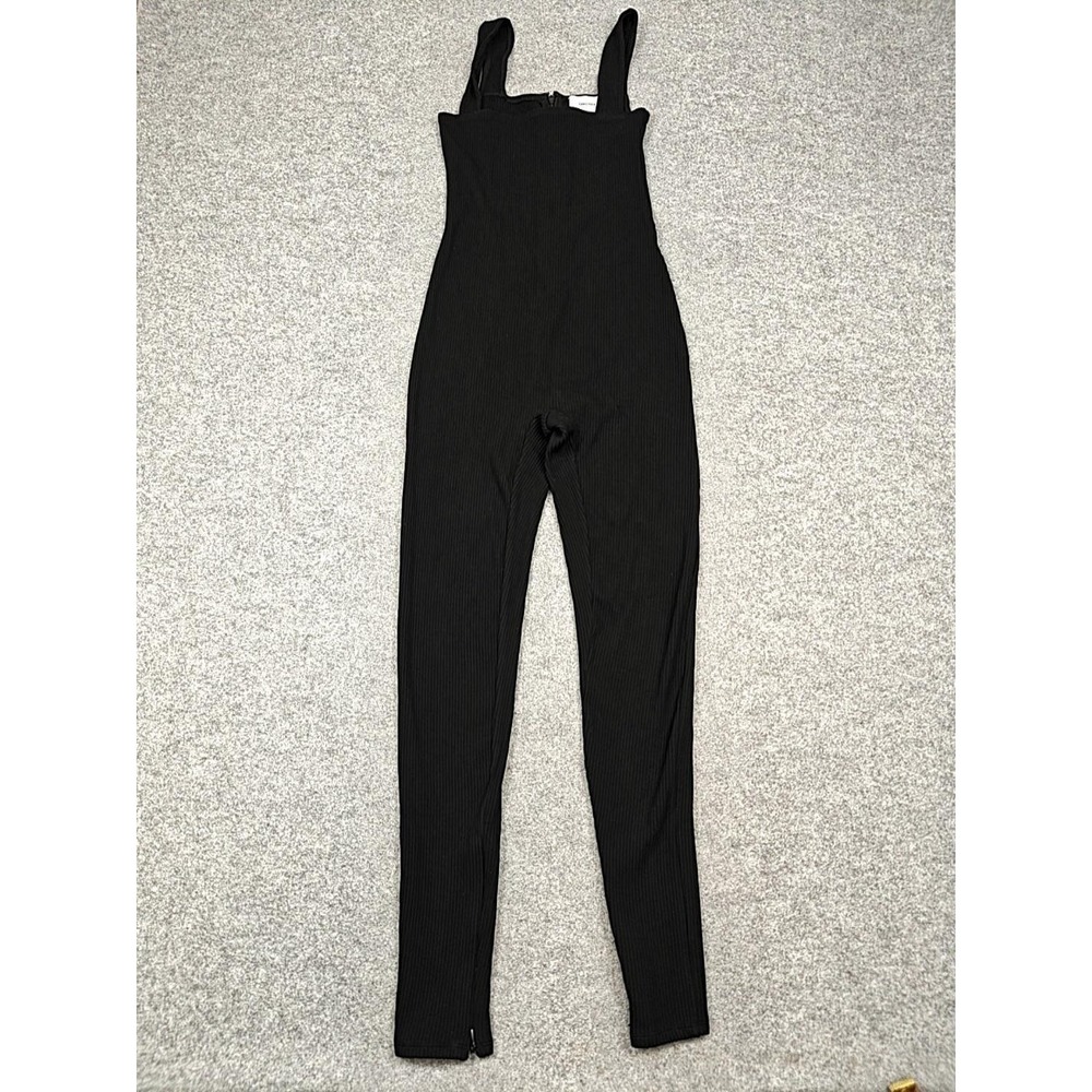 Sans Faff Unitard Womens Small Black Ribbed Knit Square Neck Catsuit Stretch
